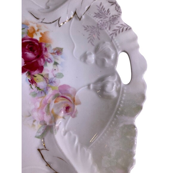 Vintage Gold Etched Rose Handled Celery Dish Plate Bowl Serving Platter -Germany - Picture 10 of 14